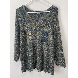 Nic And Zoe XL Multicolor Wool Blend 3/4 Sleeve Sweater Hippie Boho Festival